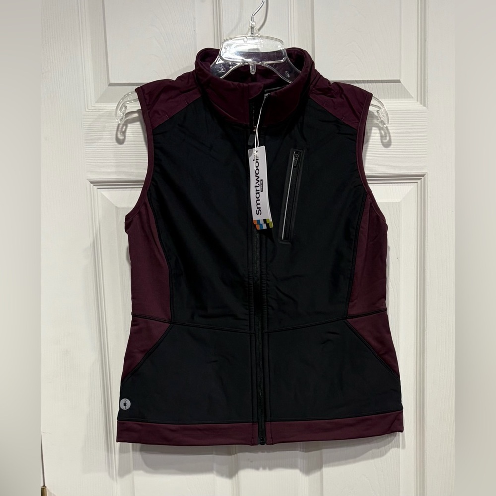 SmartWool Women's Small Fleece Wind Vest Insulated Wool Blend Black Maroon NWT